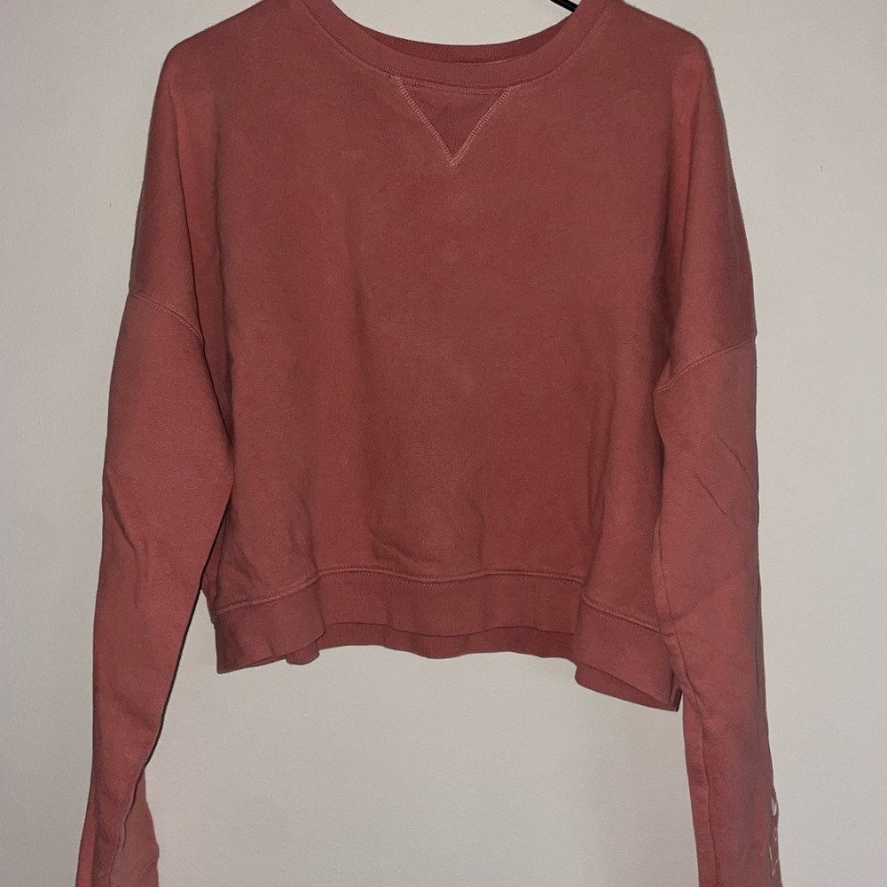 Aeropostale Pink Long Sleeve Crew Neck Cropped Sweatshirt